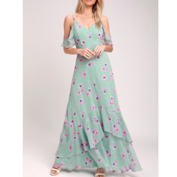 Lulus Dresses & Skirts - Lulus Take You There Ivory Mint Green Floral Print Maxi Dress Medium